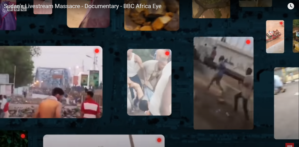 BBC Africa Eye'ın 2019'daki Hartum katliamını anlatmak için topladığı ve haritasını çıkardığı 300 cep telefonu video klibinden bazılarının fotoğrafı
