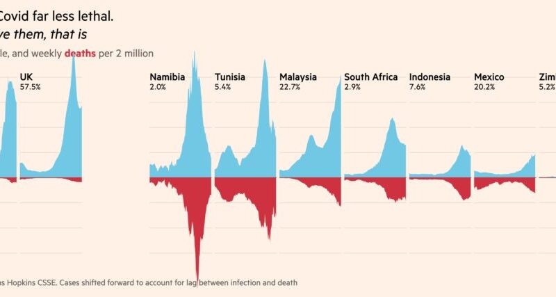 Aşılar: The Financial Times'tan bir grafikte gösterildiği gibi, aşılamanın pandemik ölümler üzerindeki küresel etkisi. Resim: Ekran görüntüsü